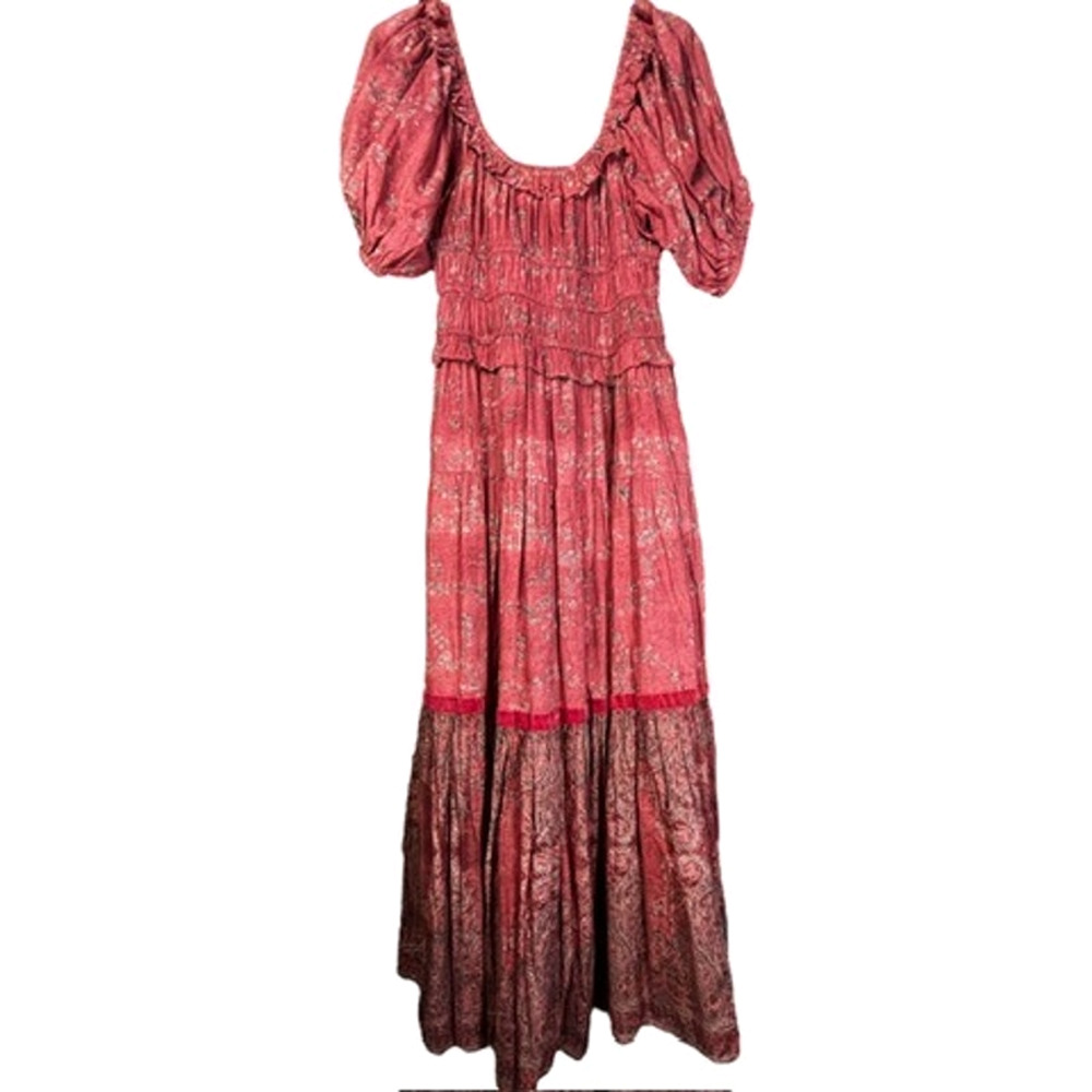 $255 Ro's Garden Percy Baltistan Ruffle Tiered Peasant Dress | Sz M, Pink - Picture 2 of 15